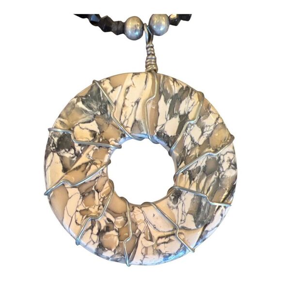 Handmade Polymer Clay Statement Necklace and Earring Set Black White Silver Tone - Picture 4 of 9